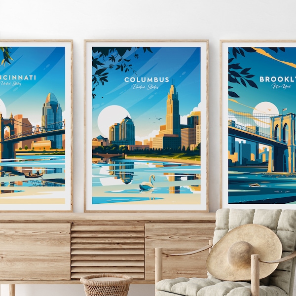 Columbus traditional travel print - United States, Columbus poster, Columbus print, Ohio print, Wedding gift, birthday present