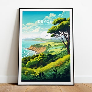 Devon traditional travel print - West Country, Devon poster, Devon art, Devon wall art, Custom Text, Personalised Gift