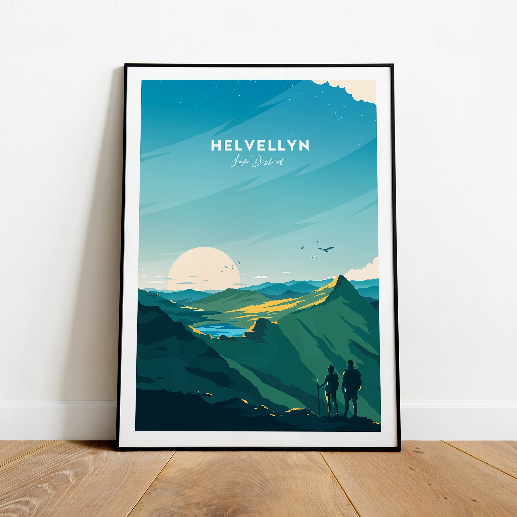 Helvellyn traditional travel print - Lake District, Helvellyn poster, Birthday present, Wedding gift, Custom Text, Personalised Gift