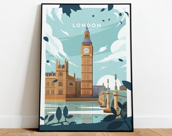 Three-dimensional London traditional travel print - England, London poster, Big Ben print, Wedding gift, Birthday present