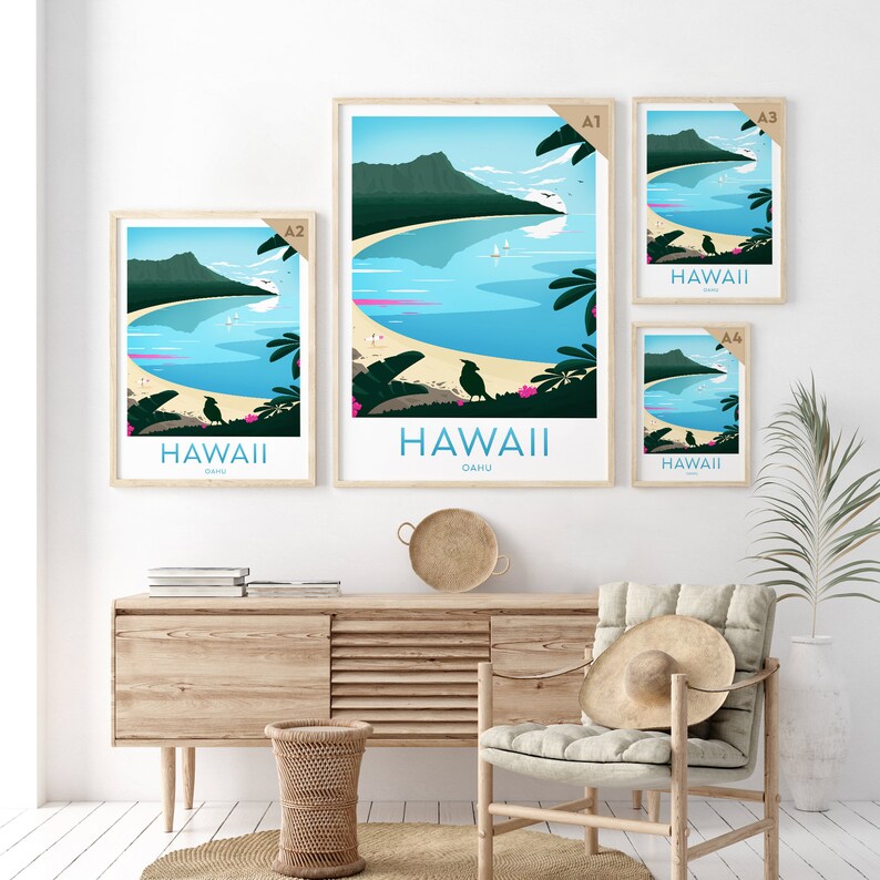 Hawaii Travel Print Oahu Hawaii Poster Oahu Print Etsy