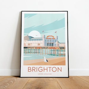 Brighton travel print - UK, Custom Text, Personalised Gift