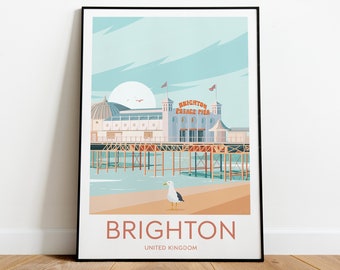 Brighton travel print - UK, Custom Text, Personalised Gift