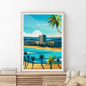 Impression de voyage traditionnelle de Salou - Espagne, oeuvre d'art de Salou, affiche province de Tarragone Salou, cadeau de mariage, texte personnalisé, cadeau personnalisé