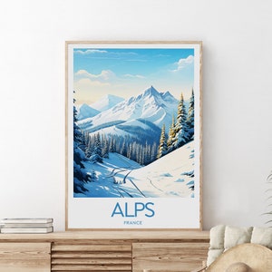 The Alps travel print - France -  Alps, Ski resort,  Alps poster, Custom Text, Personalised  Alps artwork