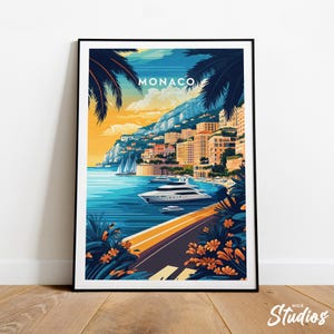 Monaco traditional travel print - French Riviera, Monaco poster, Monte Carlo print, Birthday present, Wedding gift, Custom Text