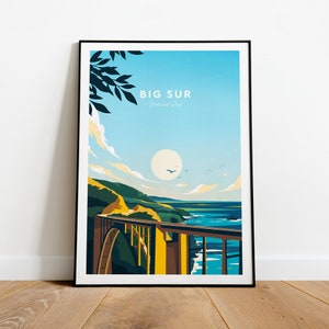 Big Sur traditional travel print - National Park, Big Sur print, Big Sur poster, Birthday present, Wedding gift