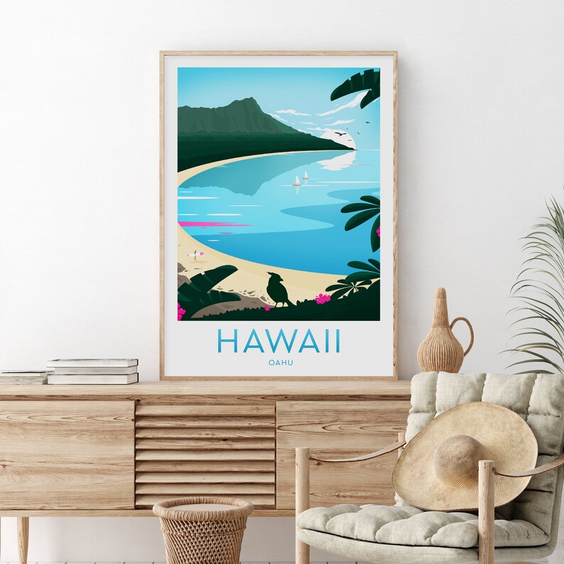 Hawaii Travel Print Oahu Hawaii Poster Oahu Print Etsy