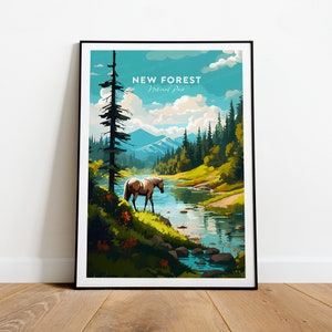 New Forest traditional travel print - National Park, New Forest artwork, Travel posters, Wedding gift, Custom Text, Personalised Gift