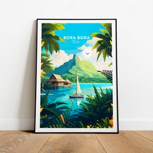 Impresión de viaje tradicional de Bora Bora - Tahití, texto personalizado, regalo personalizado, cartel de Bora Bora
