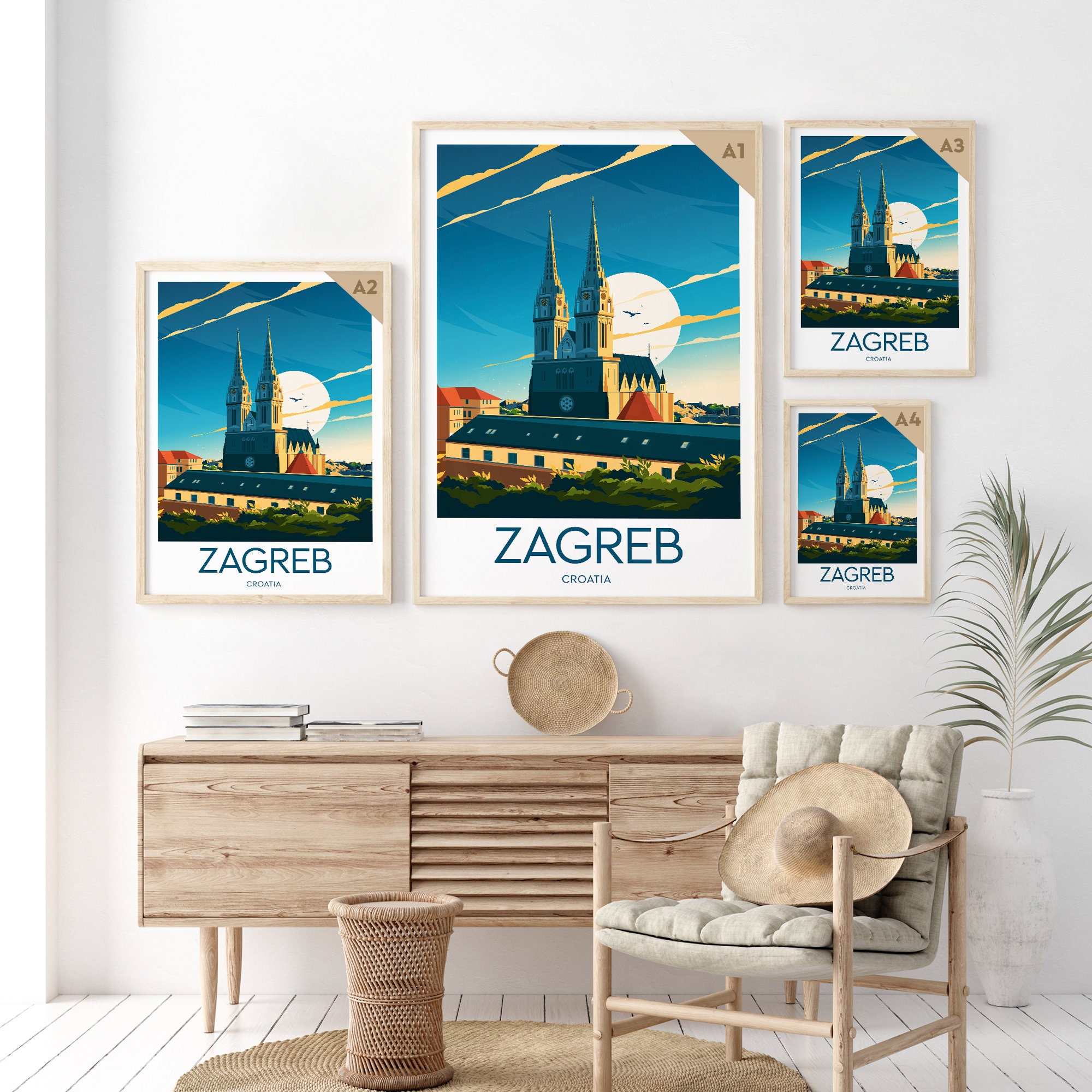 Discover Zagreb Croatie Paysage Voyage Vintage Poster