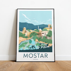 Mostar travel print - Bosnia, Mostar poster, Mostar print, Birthday present, Wedding gift, Custom Text, Personalised Gift