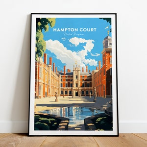 Hampton Court palace traditional travel print - UK, Hampton Court Palace poster, England poster, Birthday present, Wedding gift, Custom Text