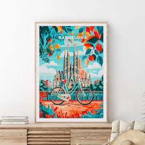 Barcelona traditional travel print - Spain, Sagrada Familia poster, Barcelona poster, Travel prints, Birthday gift, Wedding present
