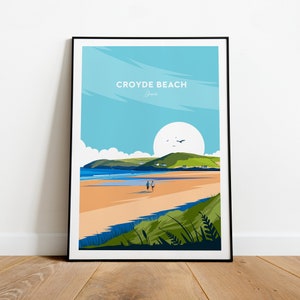 Croyde beach traditional travel print - Devon, Croyde poster, Croyde print, Birthday present, Christmas gift, Custom Text, Personalised Gift