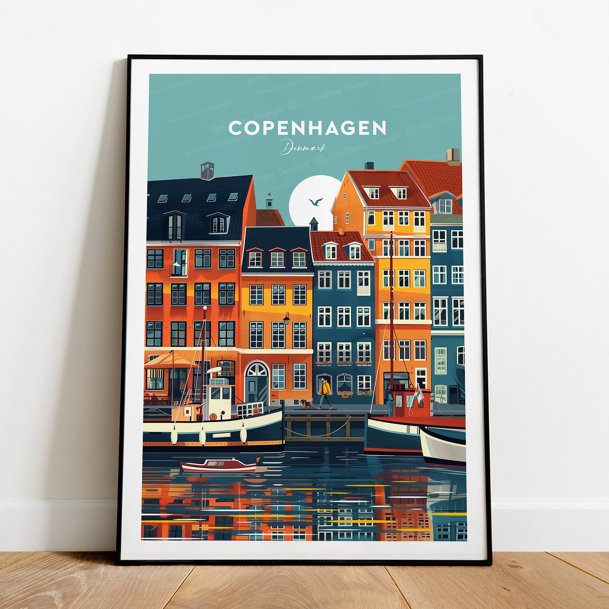 Copenhagen traditional travel print - Denmark, Copenhagen poster, Copenhagen print, Custom Text, Personalised Gift
