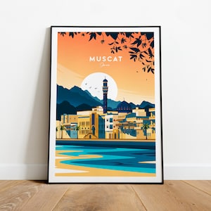 Muscat traditional travel print - Oman, Muscat poster, Muscat print, Wedding gift, Birthday present, Custom Text, Personalised Gift