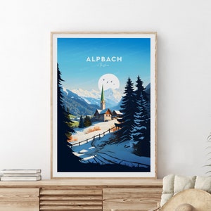 Alpbach traditioneller Reisedruck - Österreich, Alpbach Poster, Hochzeitsgeschenk, Geburtstagsgeschenk, Benutzerdefinierter Text, personalisiertes Geschenk