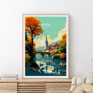 Bern traditional travel print - Switzerland, Bern poster, Bern print, Wedding gift, Custom Text, Personalised Gift