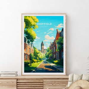 Sheffield traditioneller Reisedruck - Großbritannien, Sheffield Plakat, Hochzeitsgeschenk, Geburtstagsgeschenk, kundenspezifischer Text, personalisiertes Geschenk