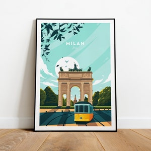 Milan traditional travel print - Italy, Milan poster, Milan print, Wedding gift, Birthday present, Custom Text, Personalised Gift