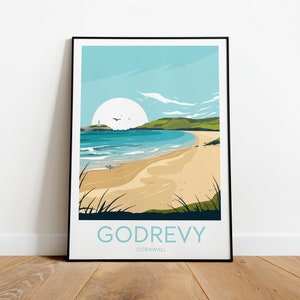 Godrevy Beach travel print - Cornwall, Custom Text, Personalised Gift