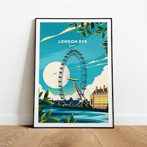 London Eye traditioneller Reisedruck - London, London Eye Plakat, London Kunstwerk, Hochzeitsgeschenk, Geburtstagsgeschenk