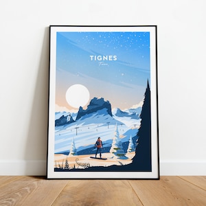 Tignes traditional travel print - France, Tignes poster, Ski poster, Ski resort print, Tignes ski, Wedding gift, Birthday present