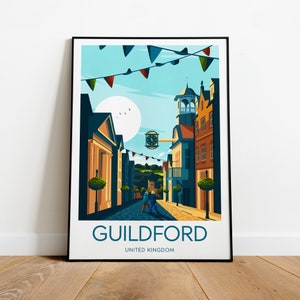 Guildford travel print - United Kingdom, Guildford poster, Wedding gift, Birthday present, Custom Text, Personalised Gift