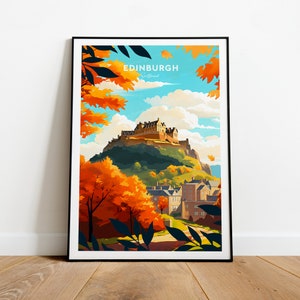 Edinburgh traditional travel print - Scotland, Edinburgh poster, Edinburgh castle. Wedding gift, Birthday present