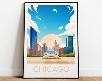 Affiche de voyage à Chicago - États-Unis, texte personnalisé, cadeau personnalisé