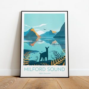 Impresión de viaje de Milford Sound - Nueva Zelanda, póster de Milford Sound, arte de Nueva Zelanda, regalo de boda, texto personalizado, regalo personalizado