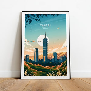 Taipei traditional travel print - Taiwan, Taipei poster, Travel poster, Wedding gift, Birthday present, Custom Text, Personalised Gift