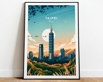 Taipei traditional travel print - Taiwan, Taipei poster, Travel poster, Wedding gift, Birthday present, Custom Text, Personalised Gift