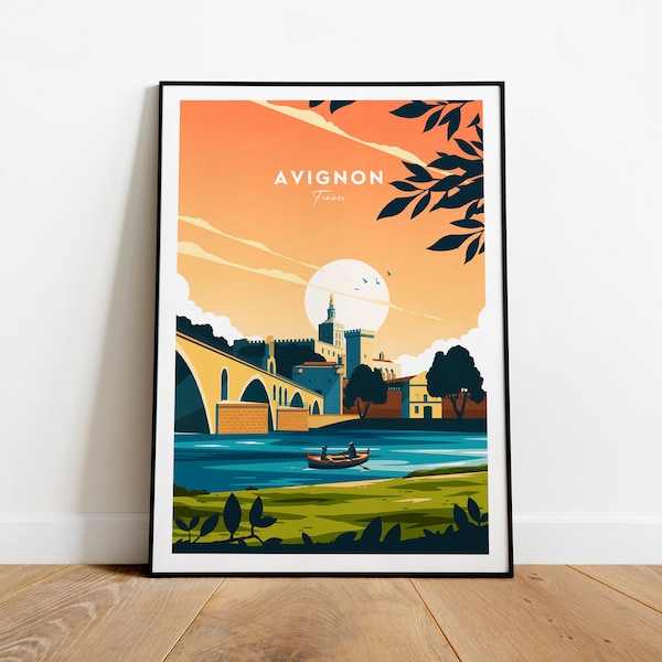 Avignon traditional travel print - France, Avignon poster, France print, Wedding gift, Birthday present, Custom Text, Personalised Gift