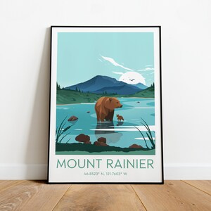 Mount Rainier travel print - National Park, Custom Text, Personalised Gift