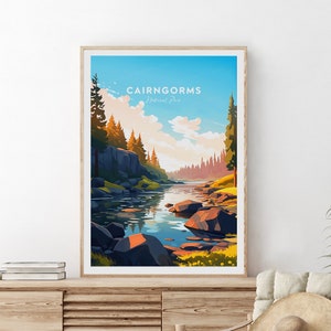 Cairngorms traditional travel print - National Park, Cairngorms poster, Wedding gift, Birthday present, Custom Text, Personalised Gift