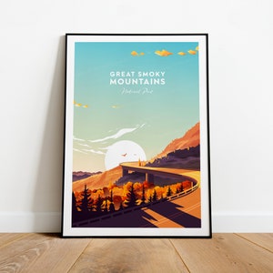 Impression de voyage traditionnelle Great Smoky Mountains - Parc national, Impression Great Smoky Mountains, par NickStudios, texte personnalisé, cadeau personnalisé