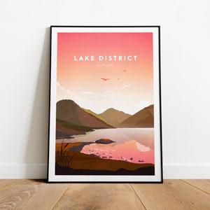 Lake District evening traditional travel print - Great Gable, Lake District print, Lake District poster, Wedding gift, Birthday present