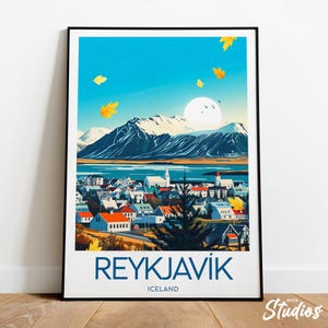 Reykjavik wydruk podróżny - Islandia, plakat Reykjavík, ilustracja Reykjavík, prezent ślubny, prezent urodzinowy, niestandardowy tekst, spersonalizowany prezent