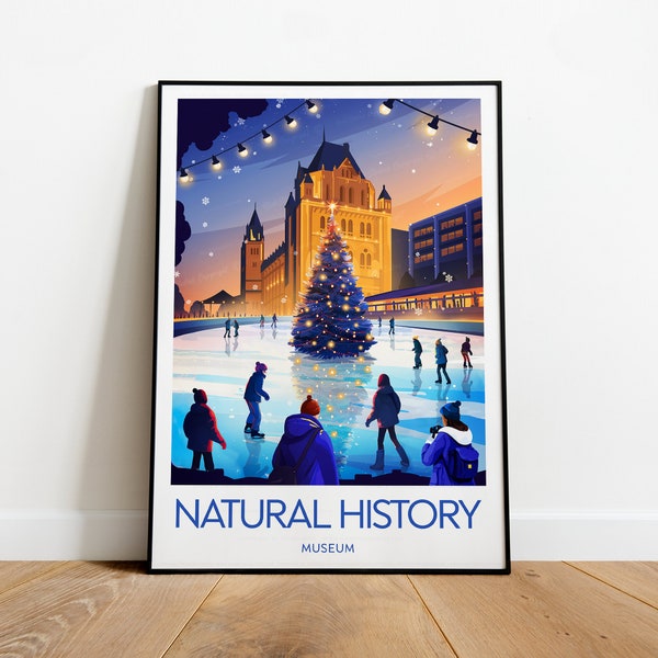 Natural History Museum ice rink print - London, Personalise Text,  Natural History Museum iceskating poster, South Kensington print