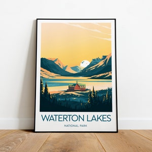 Waterton Lakes travel print - National Park Canada, National park poster, Wedding gift, Birthday present, Custom Text, Personalised Gift