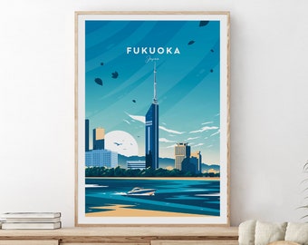 Fukuoka traditional travel print - Japan, Fukuoka poster, Fukuoka print, Japan poster, Wedding gift, Birthday present