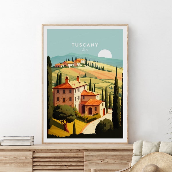 Toskana Traditionelles Reisebild - Italien, Toskana Druck, Toskana Plakat, Toskana Kunst, Italien-Druck, Italien-Reiseplakat