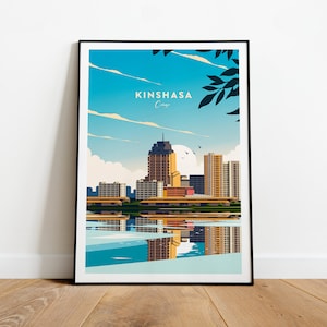 Kinshasa traditional travel print - Congo, Democratic Republic of the Congo, Wedding gift, Birthday, Custom Text, Personalised Gift