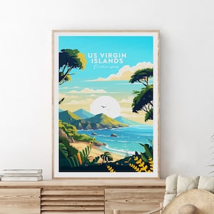 US virgin islands traditional travel print - Caribbean islands, US virgin islands print, US virgin islands poster