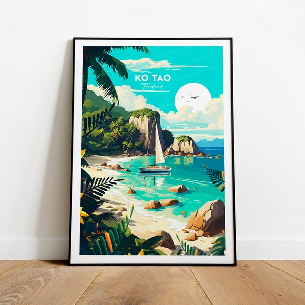 Ko Tao traditioneller Reisedruck - Thailand, Ko Tao Poster, Reiseplakat, Ko Tao Poster, Hochzeitsgeschenk, Benutzerdefinierter Text, personalisiertes Geschenk