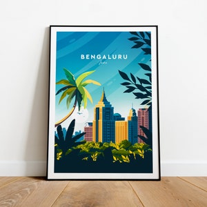 Bengaluru traditional travel print - India, Bengaluru art, Bengaluru poster, Birthday present, Wedding gift, Custom Text, Personalised Gift