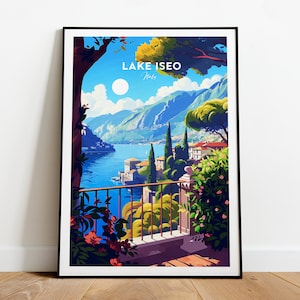Lake Iseo traditional travel print - Italy, Lake Iseo print. Lake Iseo poster, Lake Iseo wall art, Lake Iseo design work, Custom Text