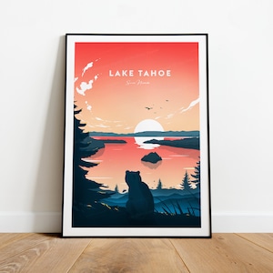 Lake Tahoe evening traditional travel print - National Park, Lake Tahoe poster, wedding gift, birthday present